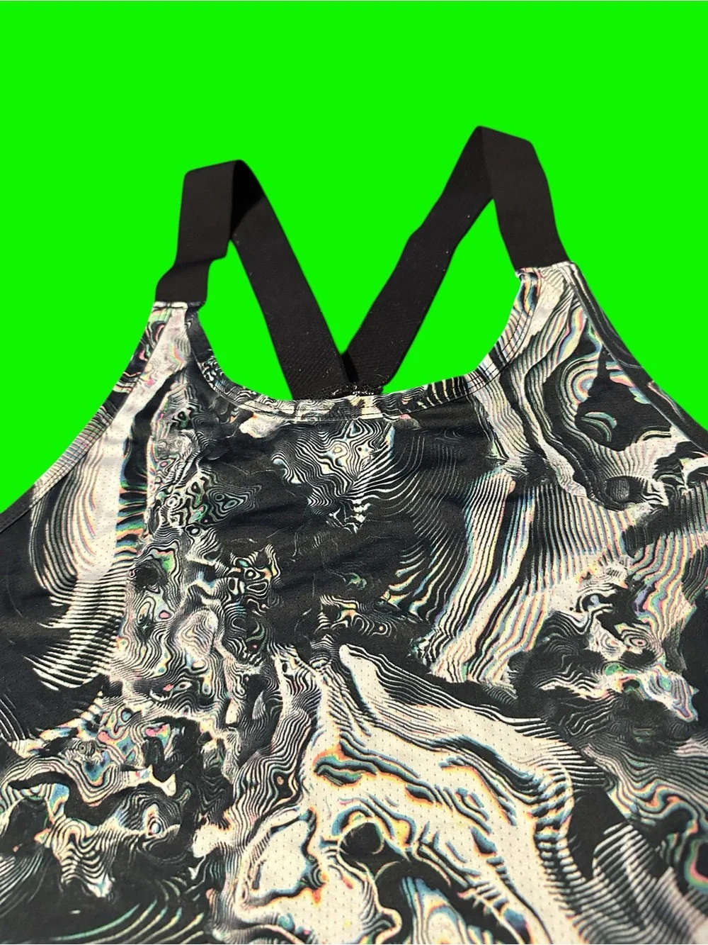 Nike Black & White/ Rainbow Marble-Print Racerback Crop Top